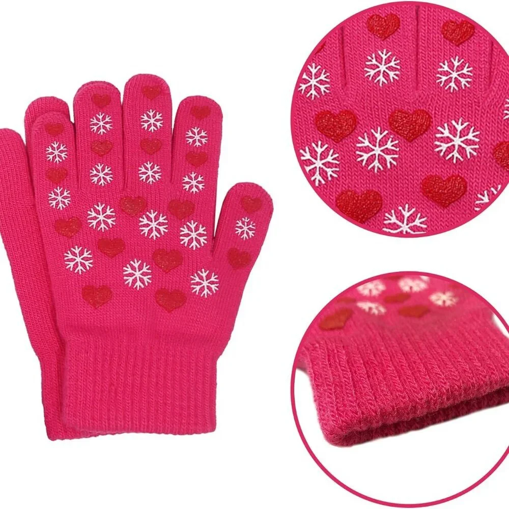 Kids Winter Gloves,3 Pairs Knit Warm Stretch Gripper Children Magic Glove for Bo